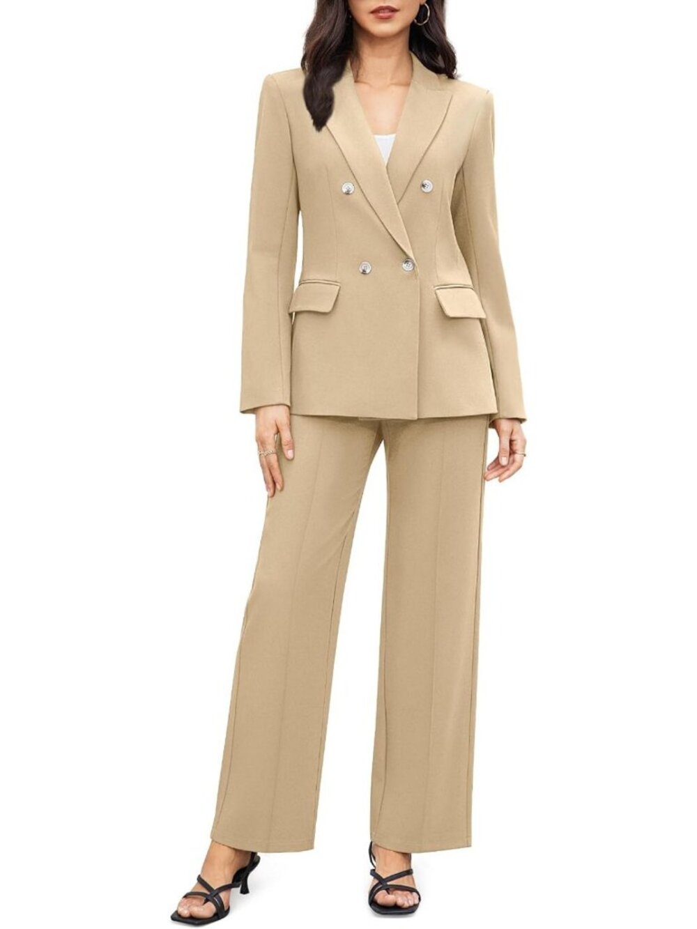 Chic Women's 2-Piece Business Casual Outfit | Double-Breasted Suit Set